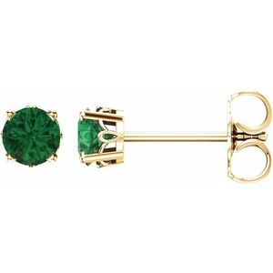 14K Yellow Lab-Grown Emerald 4-Prong Scroll Setting® Stud Earrings